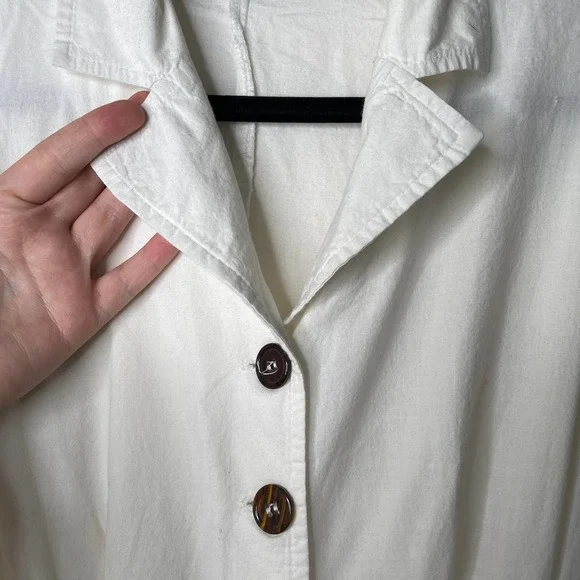 Vintage 90s Rabbit Designs White Tortoiseshell Button Front Midi Shirt Dress 6 - Picture 11 of 16